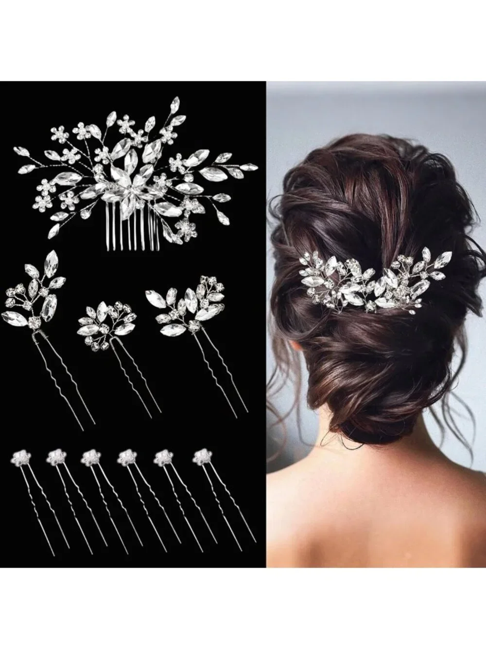 10 Pcs Rhinestone Bridal Hair Pins - Crystal Hair Accessories for Brides